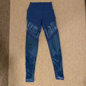 Alo yoga teal velvet panel pants leggings mesh